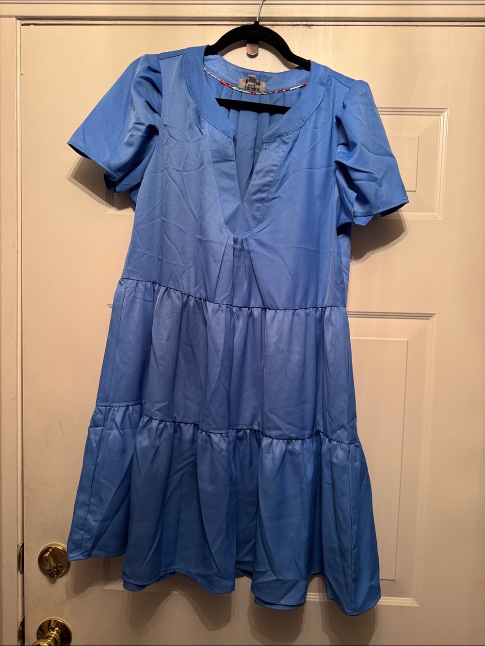 Umgee Blue Tiered Short Sleeve Dress